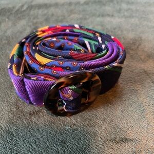 J. Crew Multicolor Plaid Belt with Tortoise Buckle See Pictures and Read S/M 40”